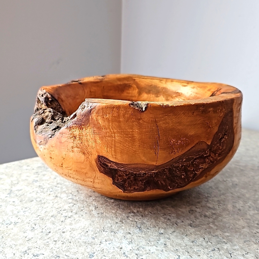 Vintage carved wooden bowl wood turning free form 8inch x 4.5inch Decor Earth